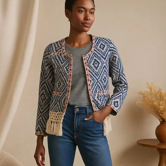 REVOLVE x Tularosa Santa Fe Fringe Jacket in Diamondback Multi - Picture 2 of 11